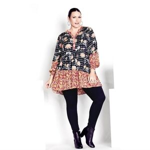 Boho Floral Print Blouse - Black, Pink, and Orange Size 3X Flowy And Comfortable